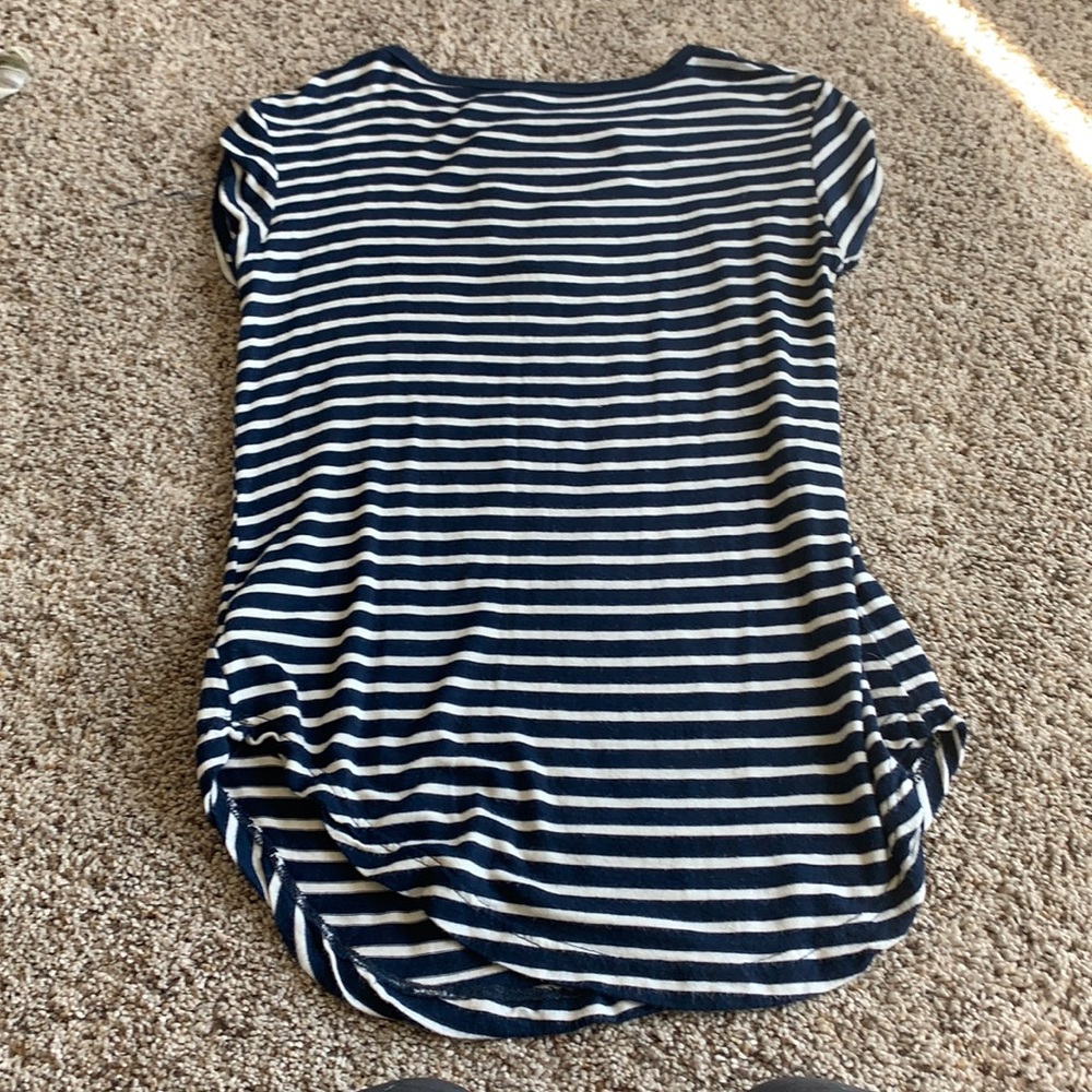 navy and white striped shirt
